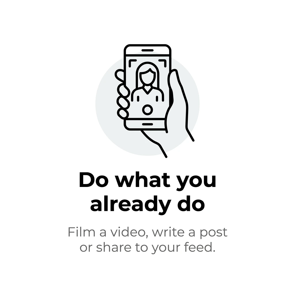 Do what you already do. Film a video, write a post or share to your feed.