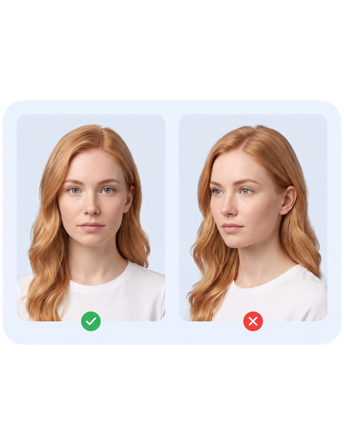 Front-facing and turned face examples comparing the correct direction